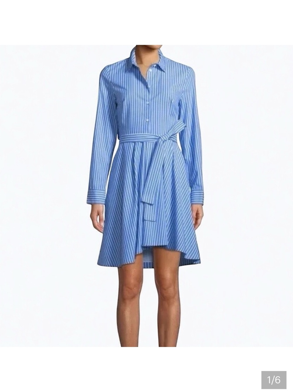 Club Monaco Blue and White Striped High-Low Shirt Dress